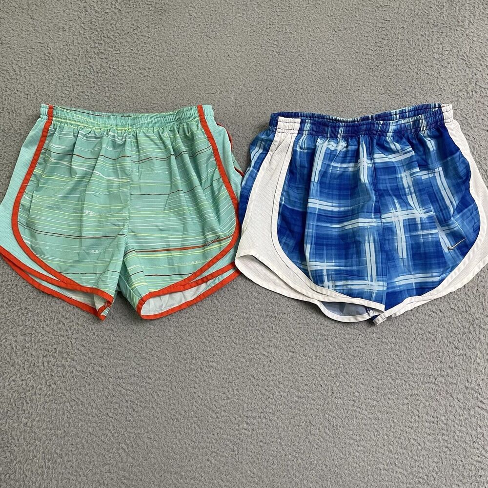 Nike Shorts Women S Dri Fit Tempo Running Bottoms Blue Green Orange TWO PAIR